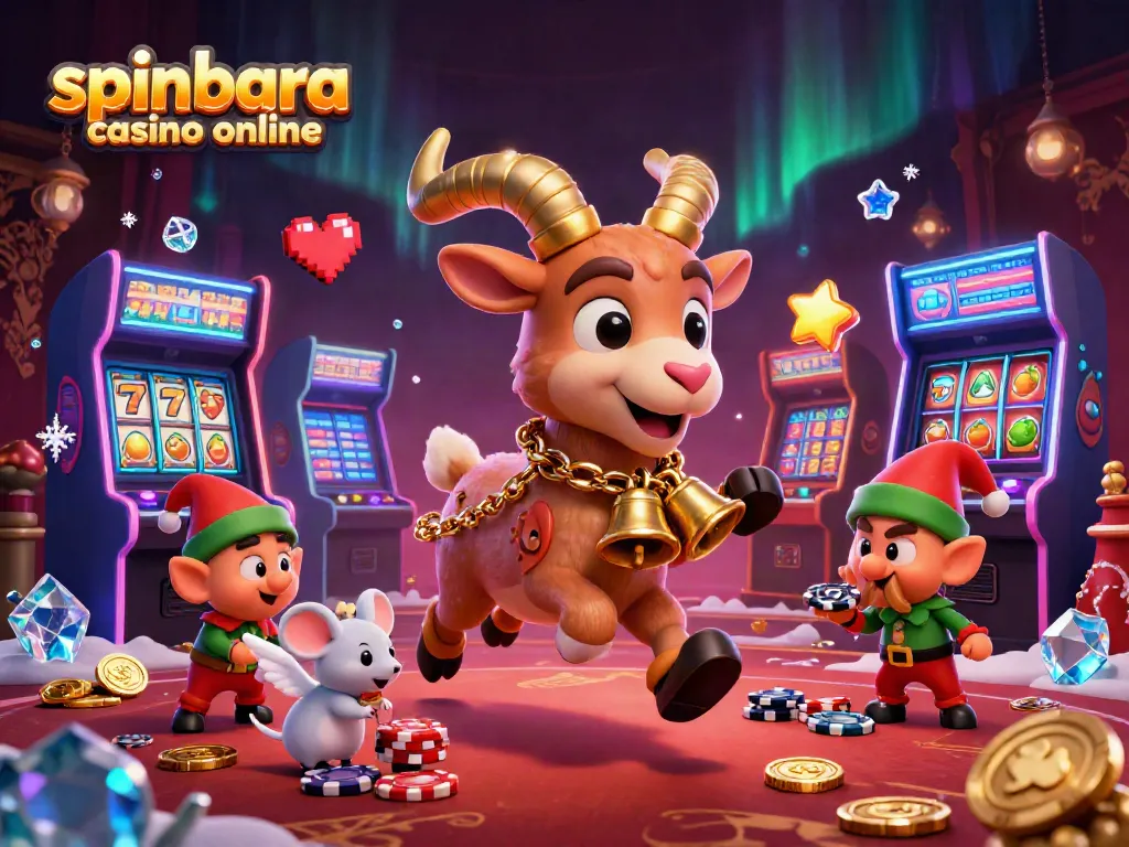 Engage in fun at spinbara casino online with a festive illustration of characters in a holiday-horror casino.
